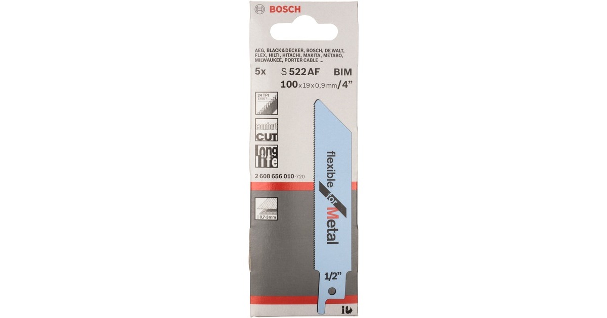 Bosch Säbelsägeblatt S 522 AF Flexible for Metal, 5 Stück(Länge 100mm)