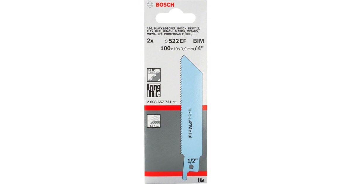 Bosch Säbelsägeblatt S 522 EF Flexible for Metal, 2 Stück(Länge 100mm)