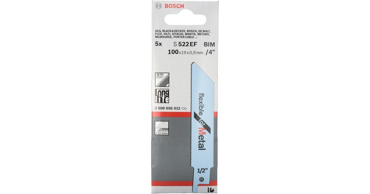 Bosch Säbelsägeblatt S 522 EF Flexible for Metal, 5 Stück(Länge 100mm)