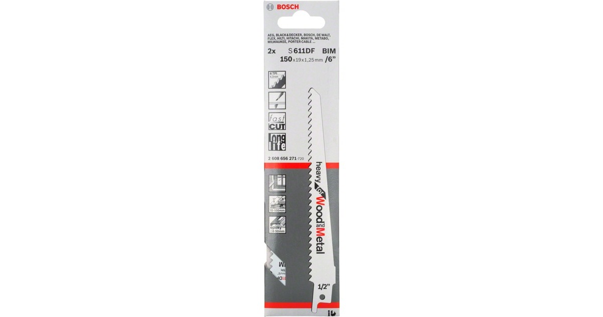Bosch Säbelsägeblatt S 611 DF Heavy for Wood and Metal, 2 Stück(Länge 150mm)