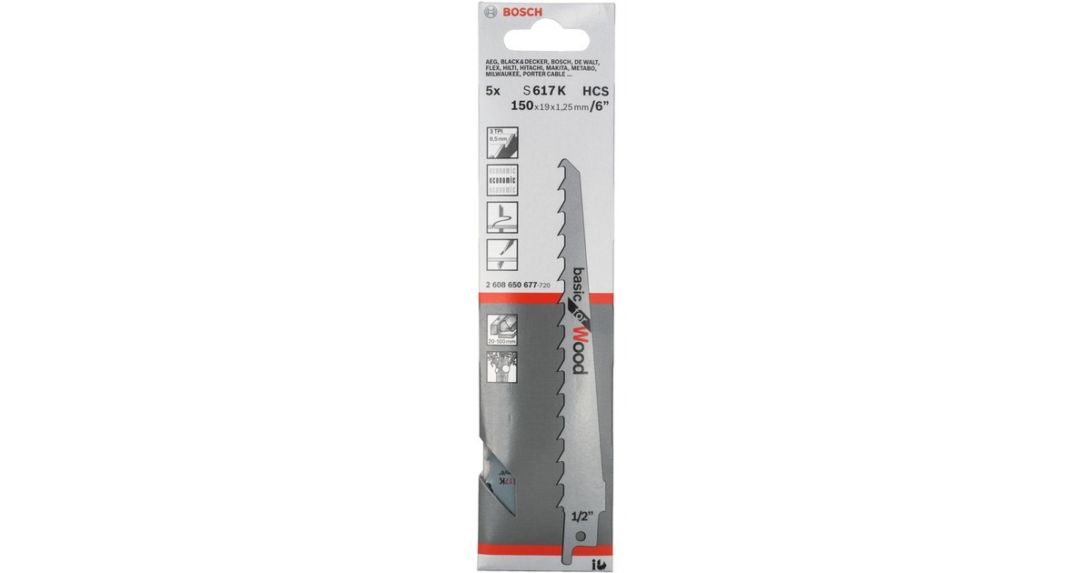 Bosch Säbelsägeblatt S 617 K Basic for Wood, 5 Stück(Länge 150mm)