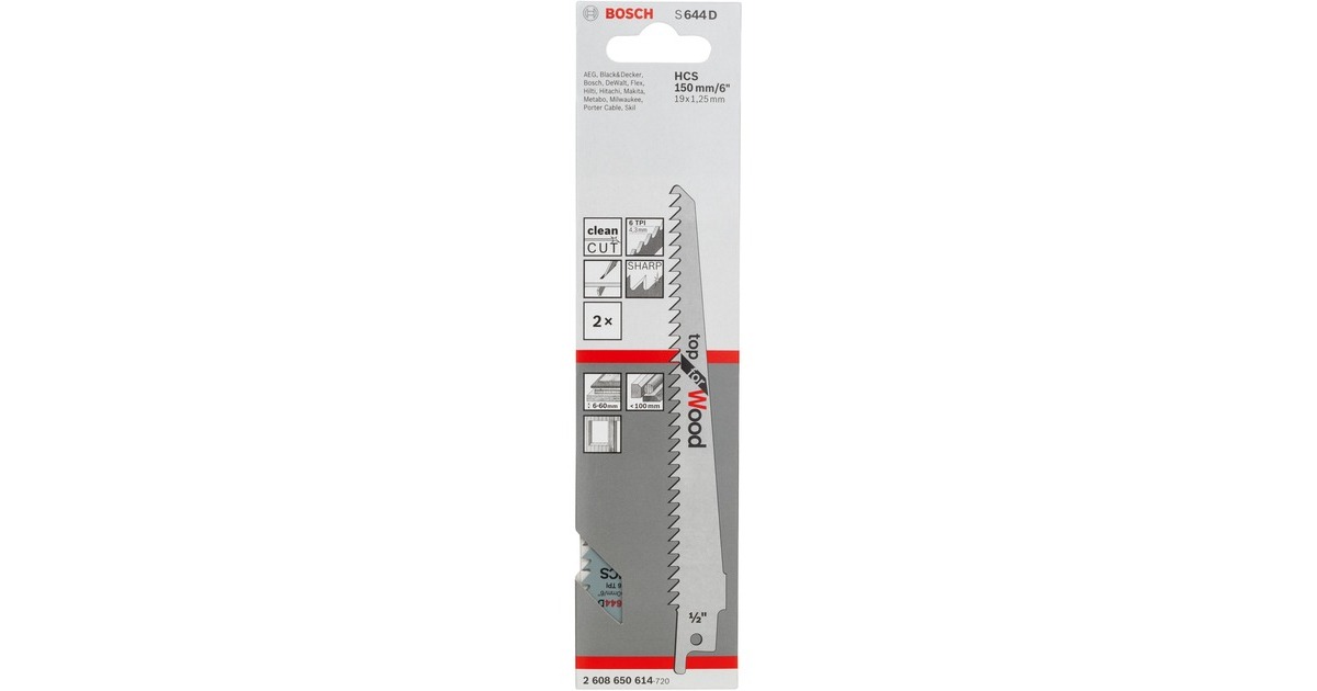 Bosch Säbelsägeblatt S 644 D Top for Wood, 2 Stück(Länge 150mm)