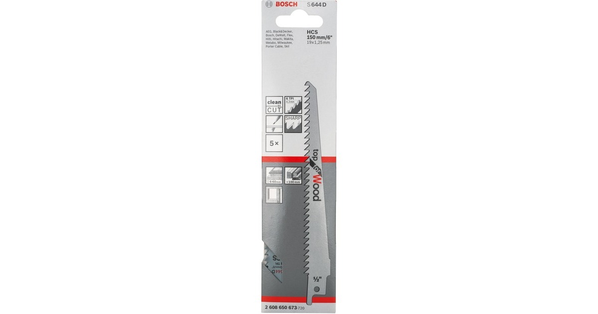 Bosch Säbelsägeblatt S 644 D Top for Wood, 5 Stück(Länge 150mm)