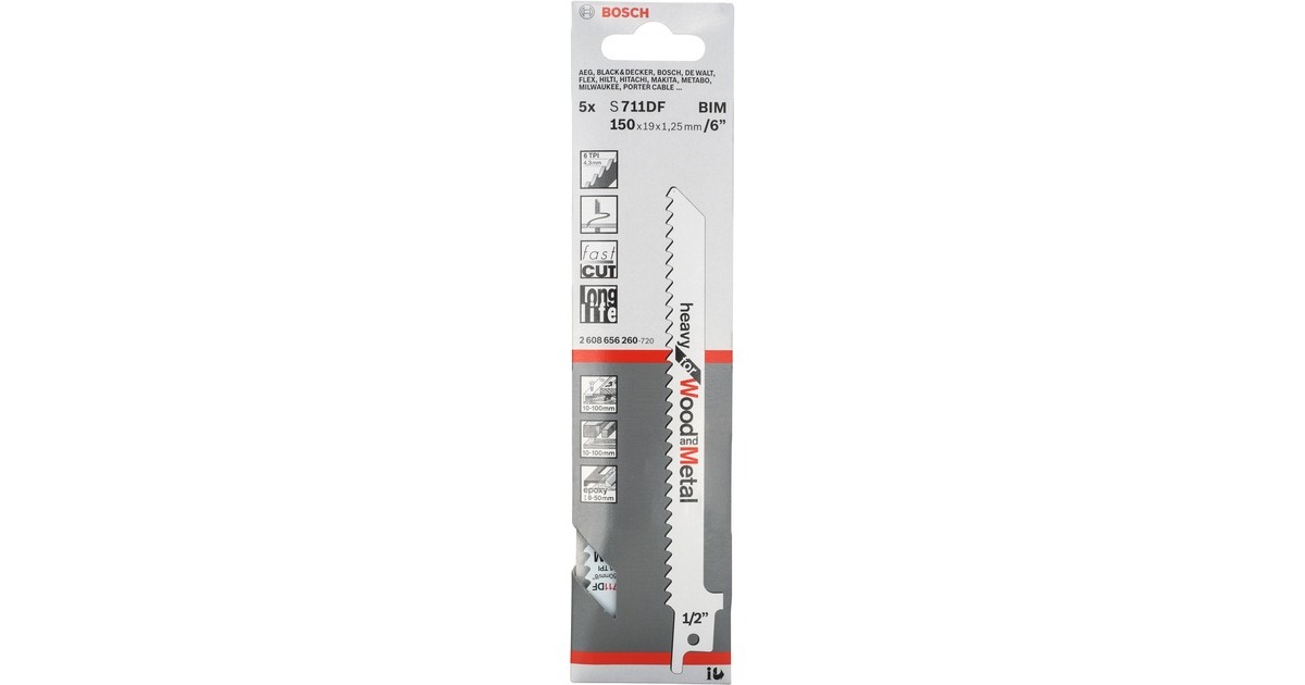 Bosch Säbelsägeblatt S 711 DF Heavy for Wood and Metal, 5 Stück(Länge 150mm)