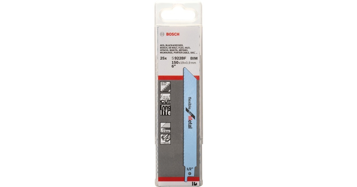 Bosch Säbelsägeblatt S 922 BF Flexible for Metal, 25 Stück(Länge 150mm)
