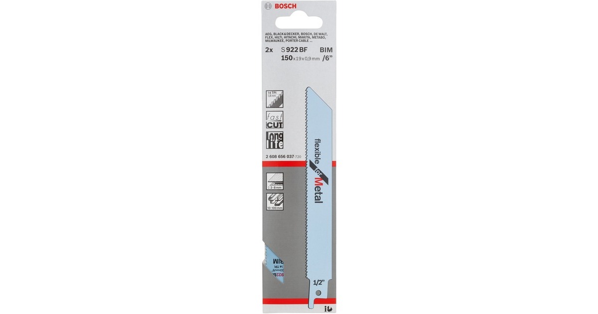 Bosch Säbelsägeblatt S 922 BF Flexible for Metal, 2 Stück(Länge 150mm) Bosch Säbelsägeblatt S 922 BF Flexible for Metal, 2 Stück(Länge 150mm)