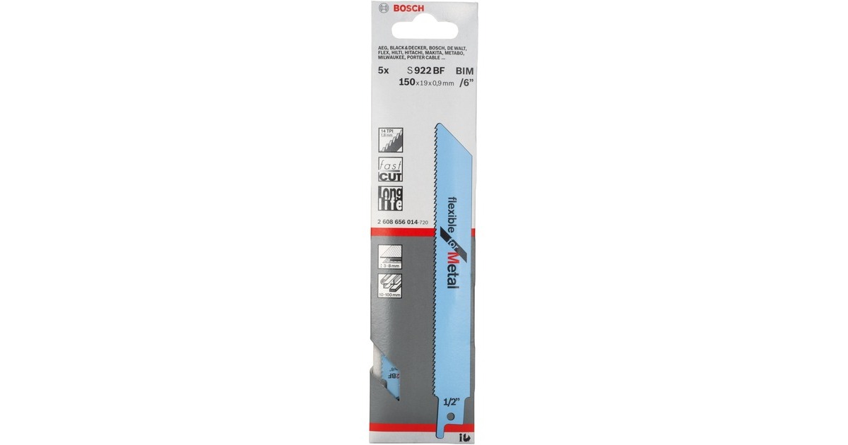 Bosch Säbelsägeblatt S 922 BF Flexible for Metal, 5 Stück(Länge 150mm)