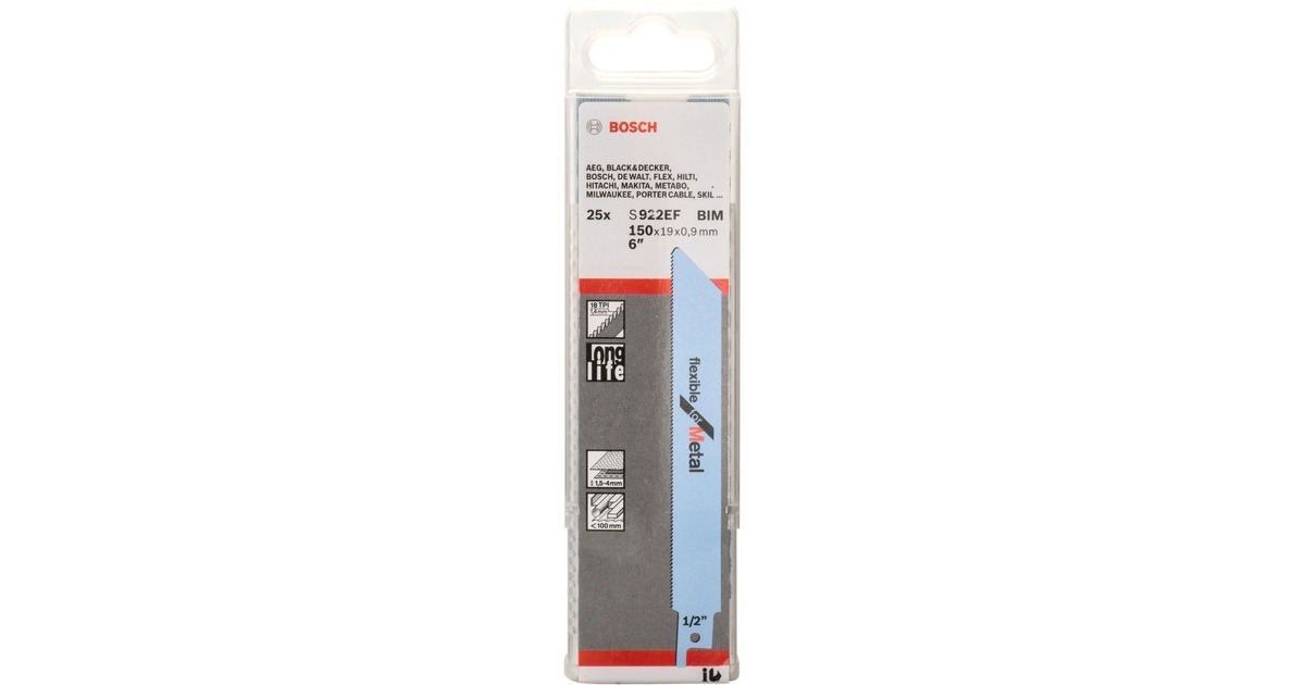 Bosch Säbelsägeblatt S 922 EF Flexible for Metal, 25 Stück(Länge 150mm)