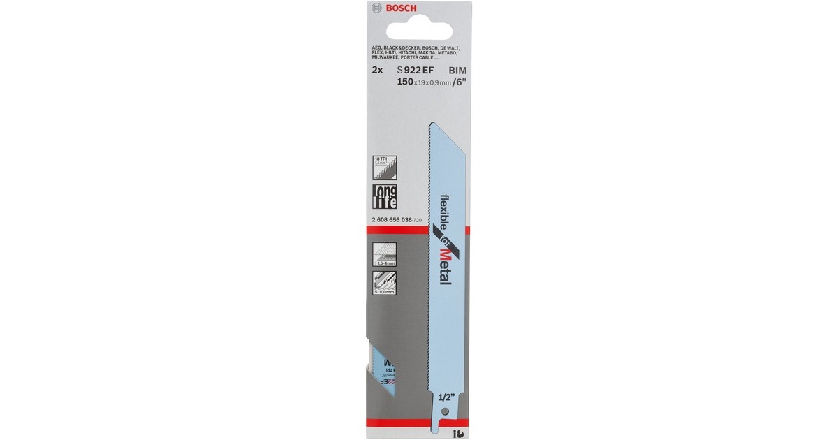 Bosch Säbelsägeblatt S 922 EF Flexible for Metal, 2 Stück(Länge 150mm)
