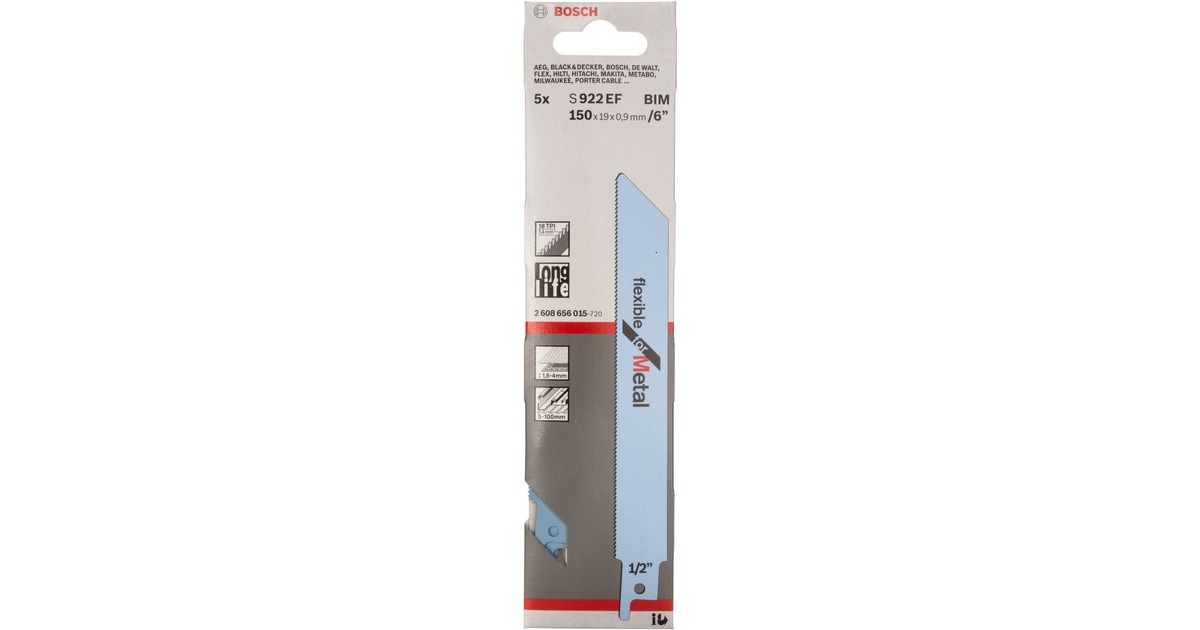 Bosch Säbelsägeblatt S 922 EF Flexible for Metal, 5 Stück(Länge 150mm)
