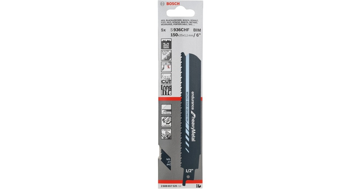 Bosch Säbelsägeblatt S 936 CHF Endurance for Heavy Metal, 5 Stück(Länge 150mm)