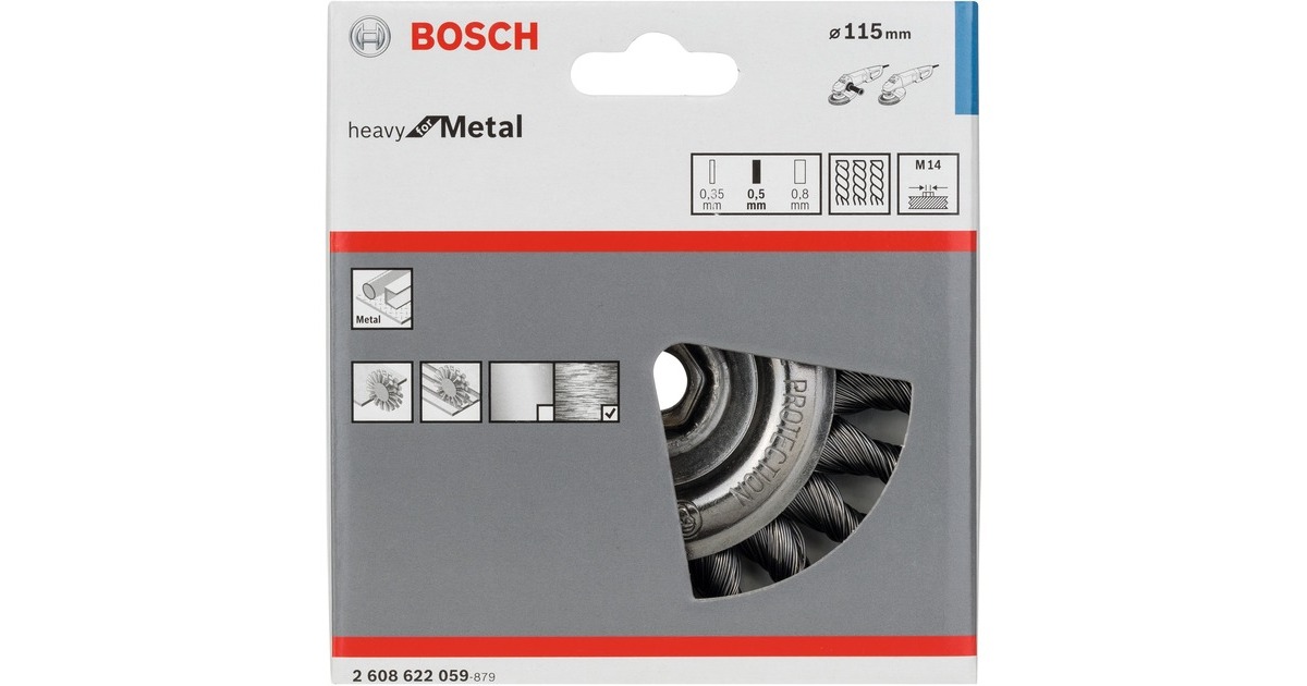 Bosch Scheibenbürste Heavy for Metal, Ø 115mm, gezopft(0,5mm Stahldraht, M14, für Winkelschleifer)