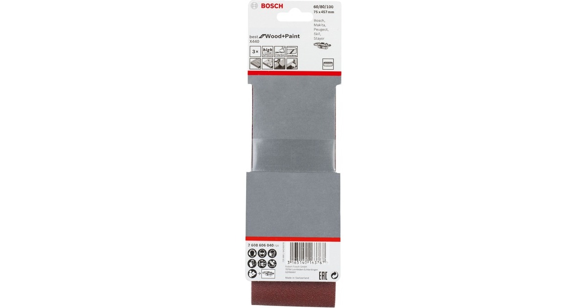 Bosch Schleifband-Set X440 Best for Wood and Paint, 75x457mm, K60 / 80 / 100(3-teilig)