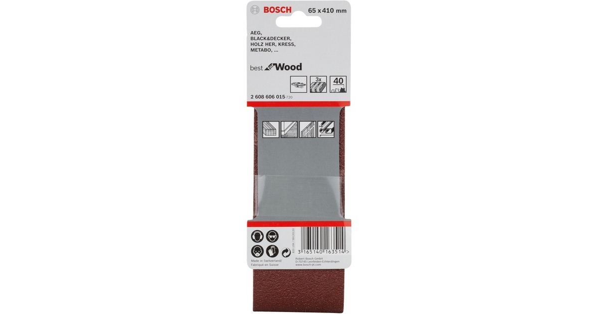 Bosch Schleifband X440 Best for Wood and Paint, 65x410mm, K40(3 Stück)