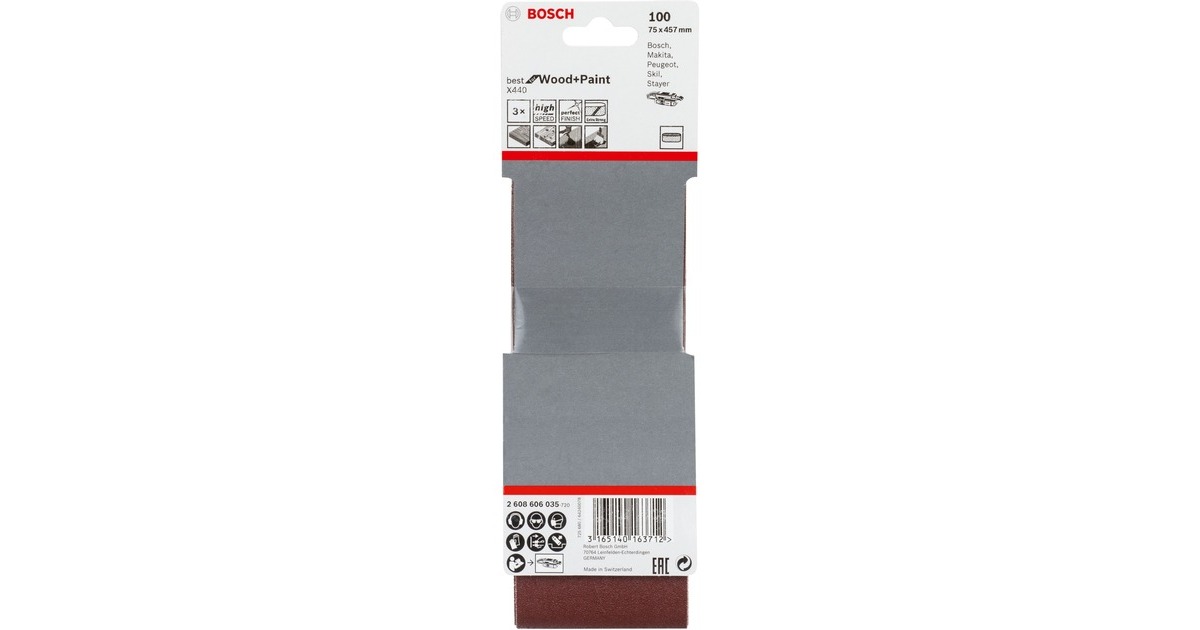 Bosch Schleifband X440 Best for Wood and Paint, 75x457mm, K100(3 Stück)