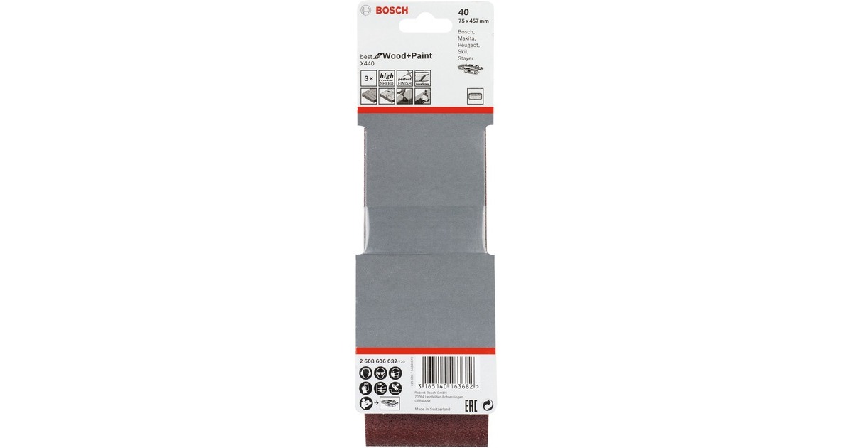 Bosch Schleifband X440 Best for Wood and Paint, 75x457mm, K40(3 Stück)