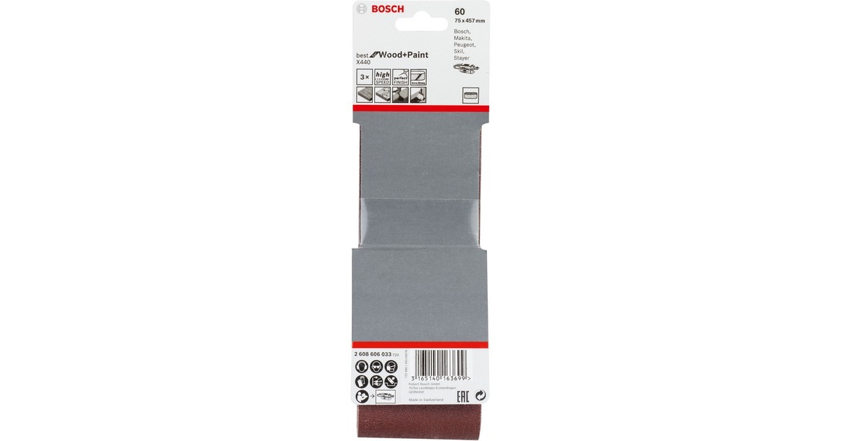 Bosch Schleifband X440 Best for Wood and Paint, 75x457mm, K60(3 Stück)