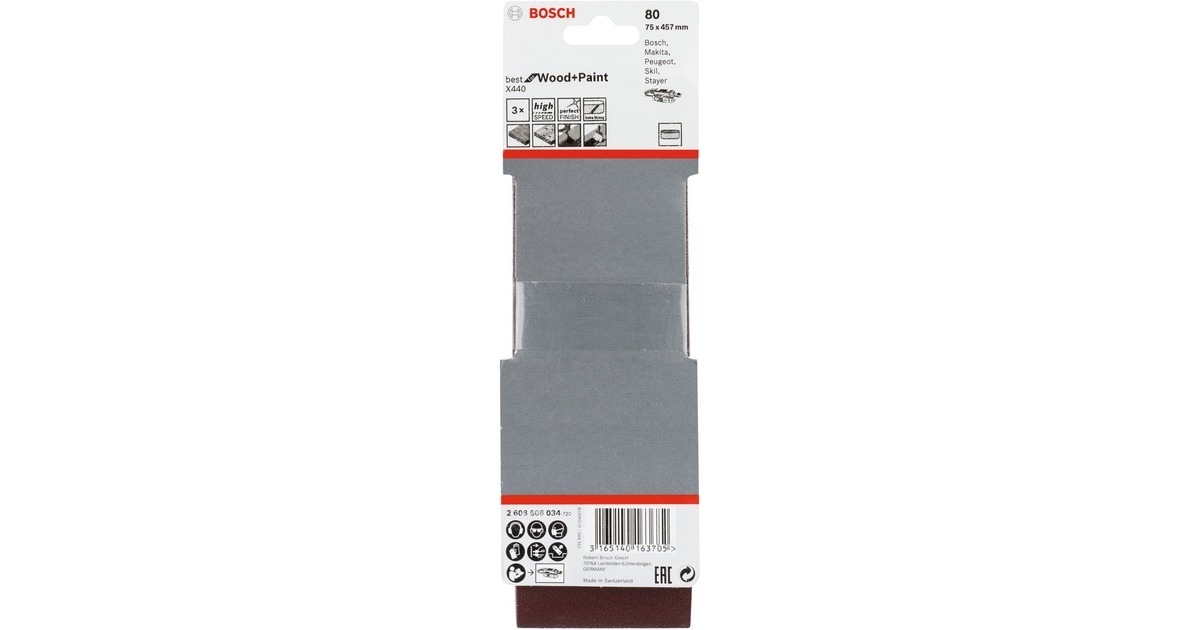 Bosch Schleifband X440 Best for Wood and Paint, 75x457mm, K80(3 Stück)