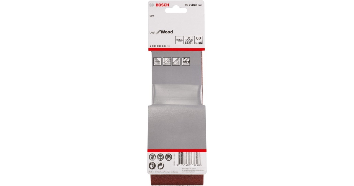 Bosch Schleifband X440 Best for Wood and Paint, 75x480mm, K60(3 Stück)