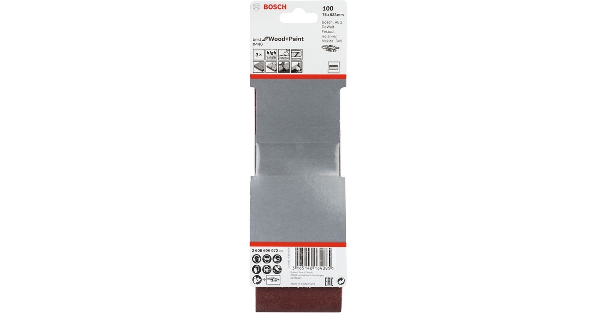 Bosch Schleifband X440 Best for Wood and Paint, 75x533mm, K100(3 Stück)
