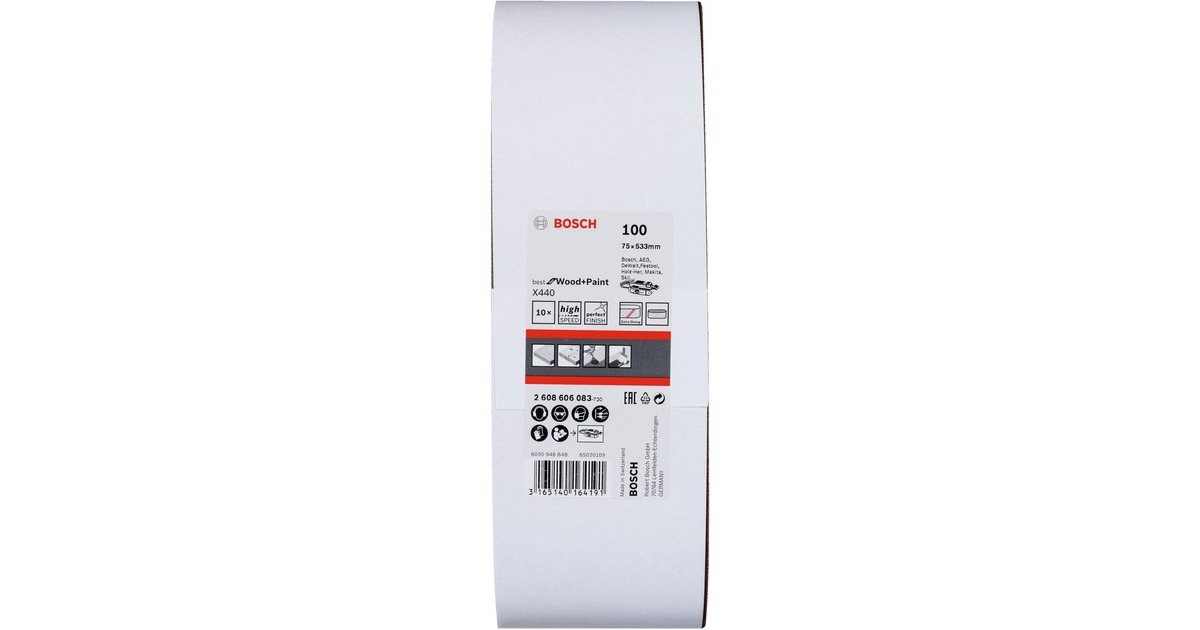 Bosch Schleifband X440 Best for Wood and Paint, 75x533mm, K100(10 Stück)