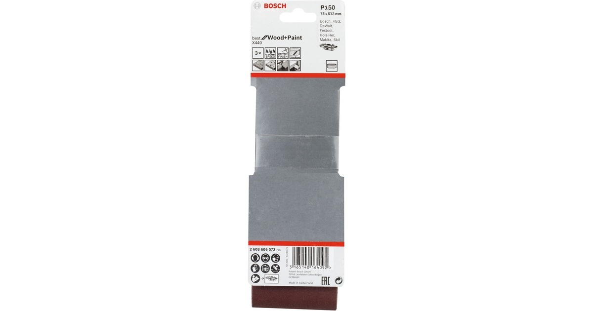 Bosch Schleifband X440 Best for Wood and Paint, 75x533mm, K150(3 Stück)