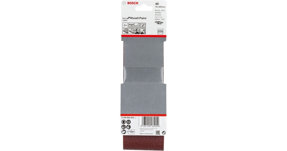 Bosch Schleifband X440 Best for Wood and Paint, 75x533mm, K40(3 Stück)