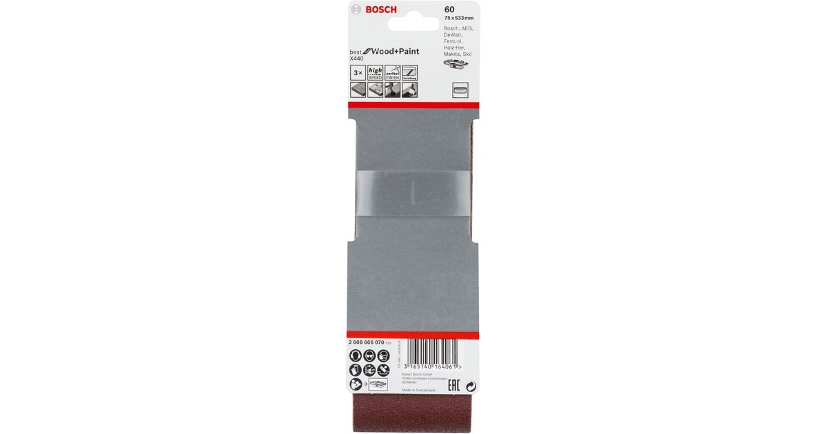 Bosch Schleifband X440 Best for Wood and Paint, 75x533mm, K60(3 Stück)