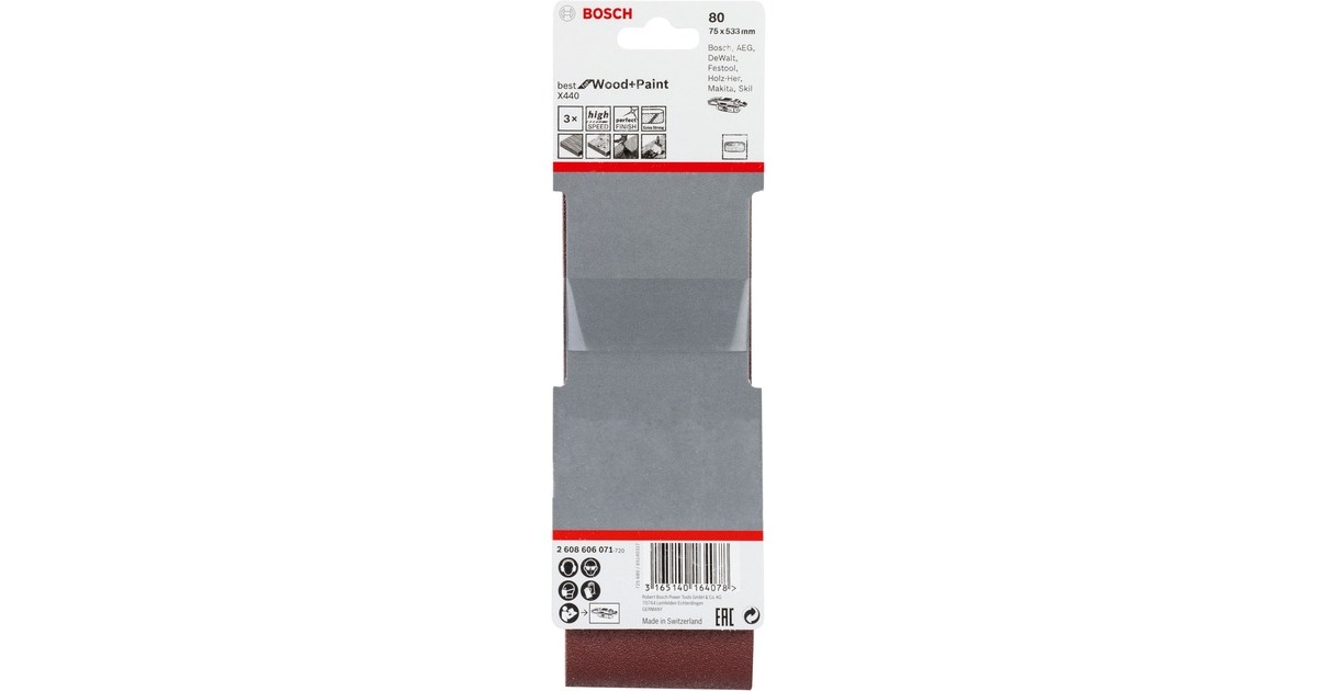 Bosch Schleifband X440 Best for Wood and Paint, 75x533mm, K80(3 Stück)