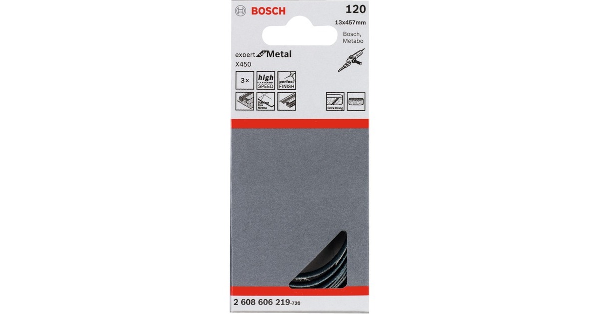 Bosch Schleifband X450 Expert for Metal, 13x457mm, K120(3 Stück, für Elektrofeilen)