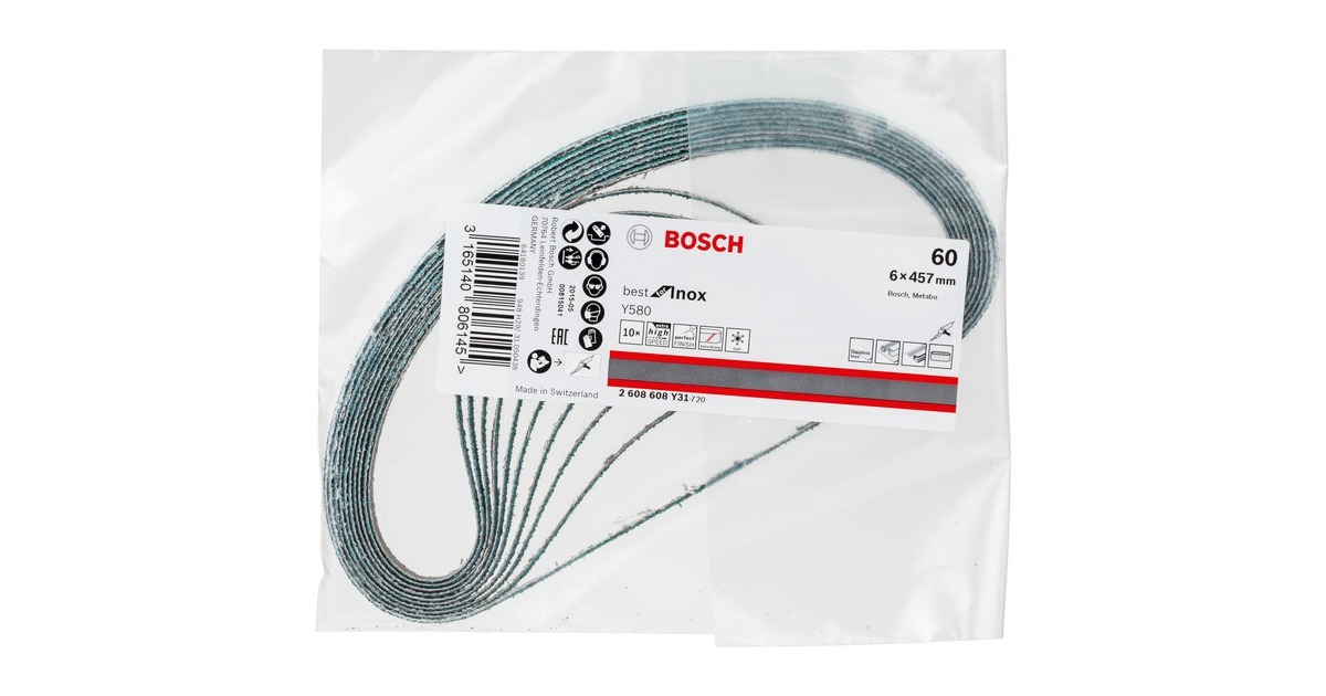 Bosch Schleifband Y580 Best for Inox, 6x457mm, K60(10 Stück, für Elektrofeilen)