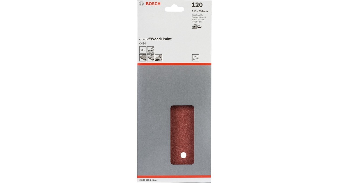 Bosch Schleifblatt C430 Expert for Wood and Paint, 115x280mm, K120(10 Stück, für Schwingschleifer)