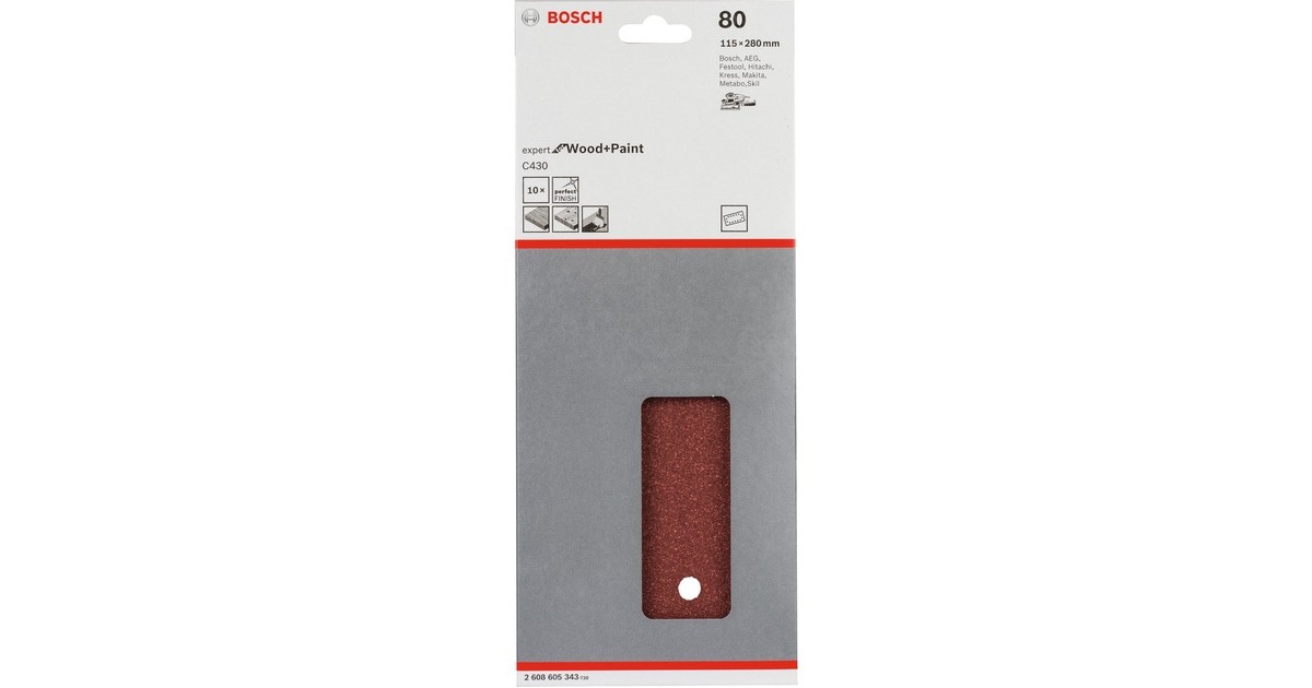 Bosch Schleifblatt C430 Expert for Wood and Paint, 115x280mm, K80(10 Stück, für Schwingschleifer)