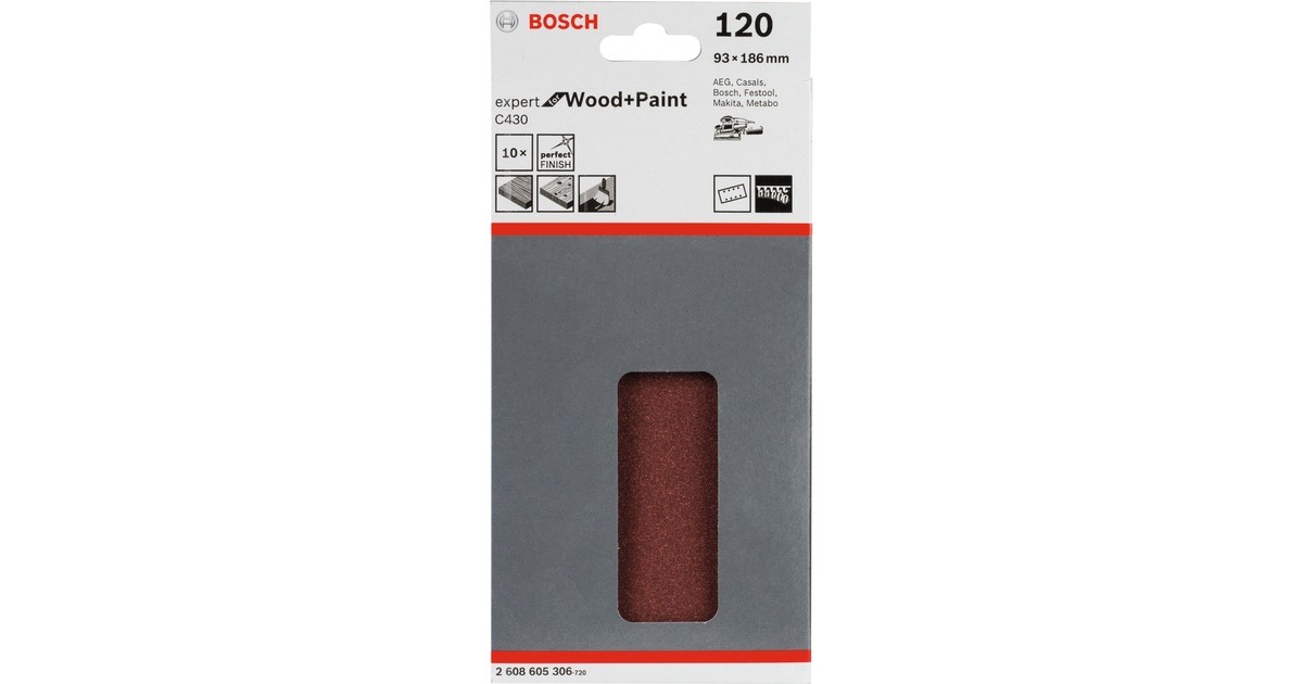 Bosch Schleifblatt C430 Expert for Wood and Paint, 93x186mm, K120(10 Stück, für Schwingschleifer)