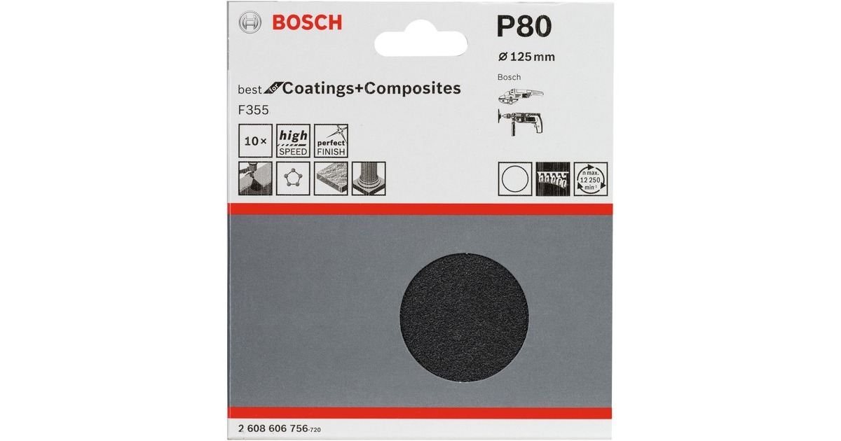 Bosch Schleifblatt F355 Best for Coatings and Composites, Ø 125mm, K80(10 Stück, für Winkelschleifer)