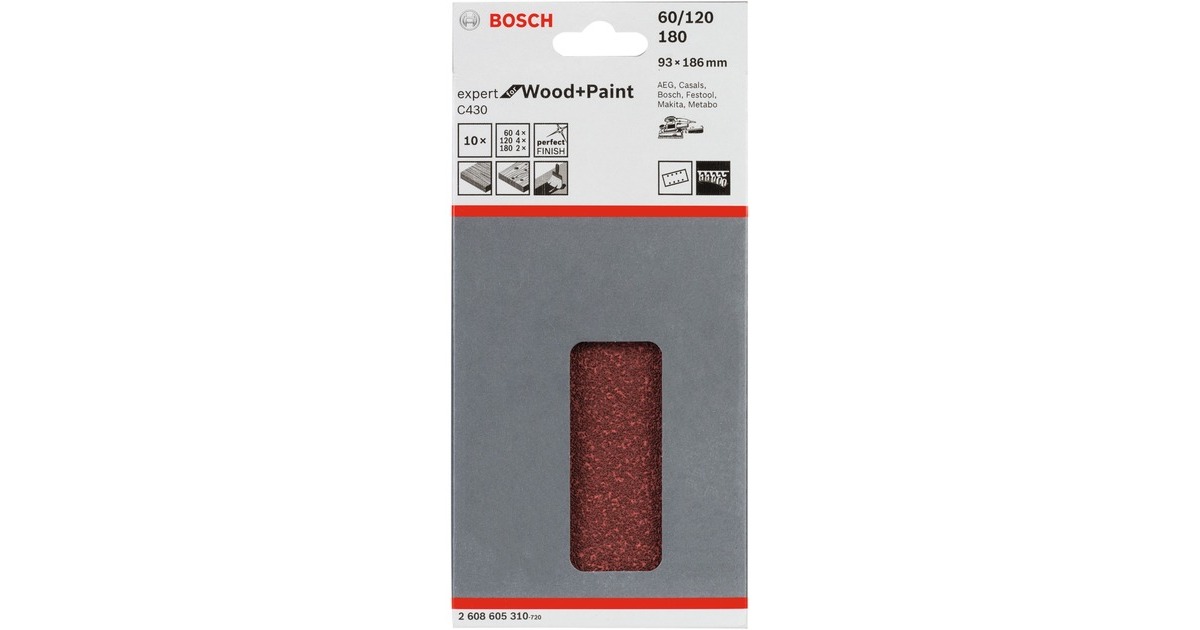 Bosch Schleifblatt-Set C430 Expert for Wood and Paint, 93mm, 10-teilig(P60 / 120 / 180)