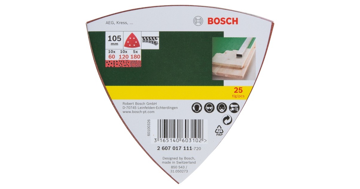Bosch Schleifblatt-Set Delta, 105mm, 25-teilig(P60 / 120 / 180)