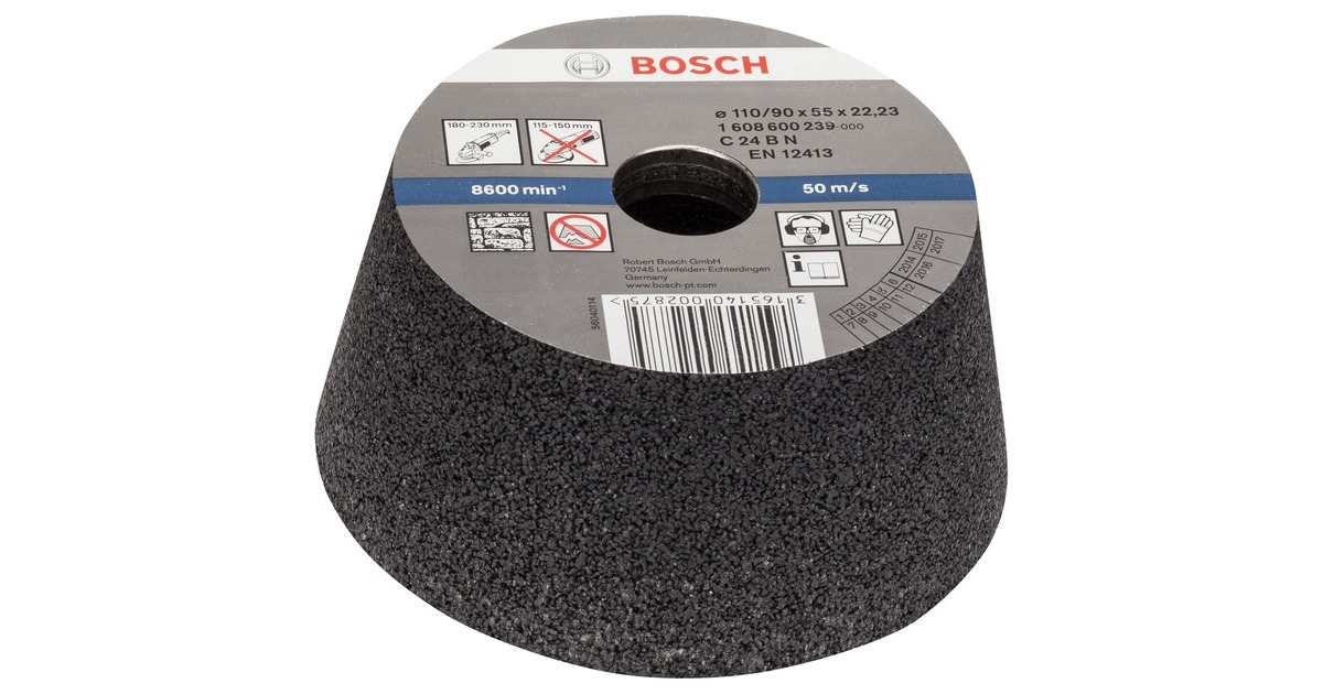 Bosch Schleiftopf konisch, für Stein / Beton, Ø 110mm, Schleifscheibe(Bohrung 22,23mm, C 24 L5 BRT)