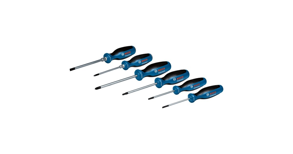 Bosch Schraubendreher-Set SL/PH/PZ/TX Professional, 6-teilig(blau/schwarz, 2x mit Schlagkappe)