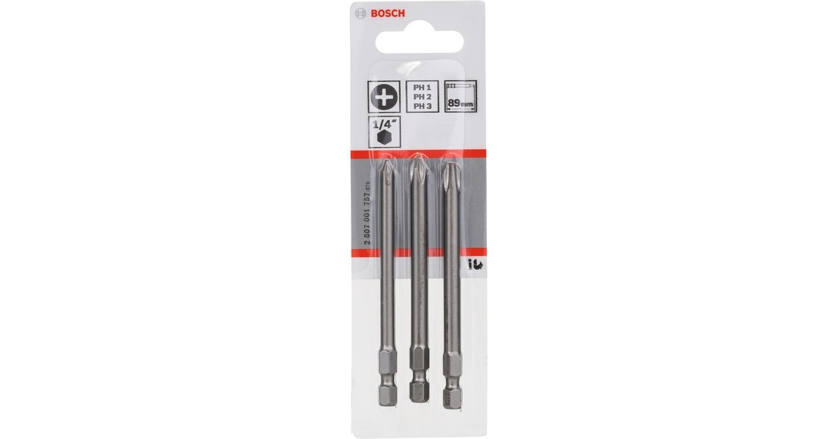 Bosch Schrauberbit-Set Extra Hard, 89mm, PH 1, PH 2, PH 3, Bit-Satz(3-teilig)
