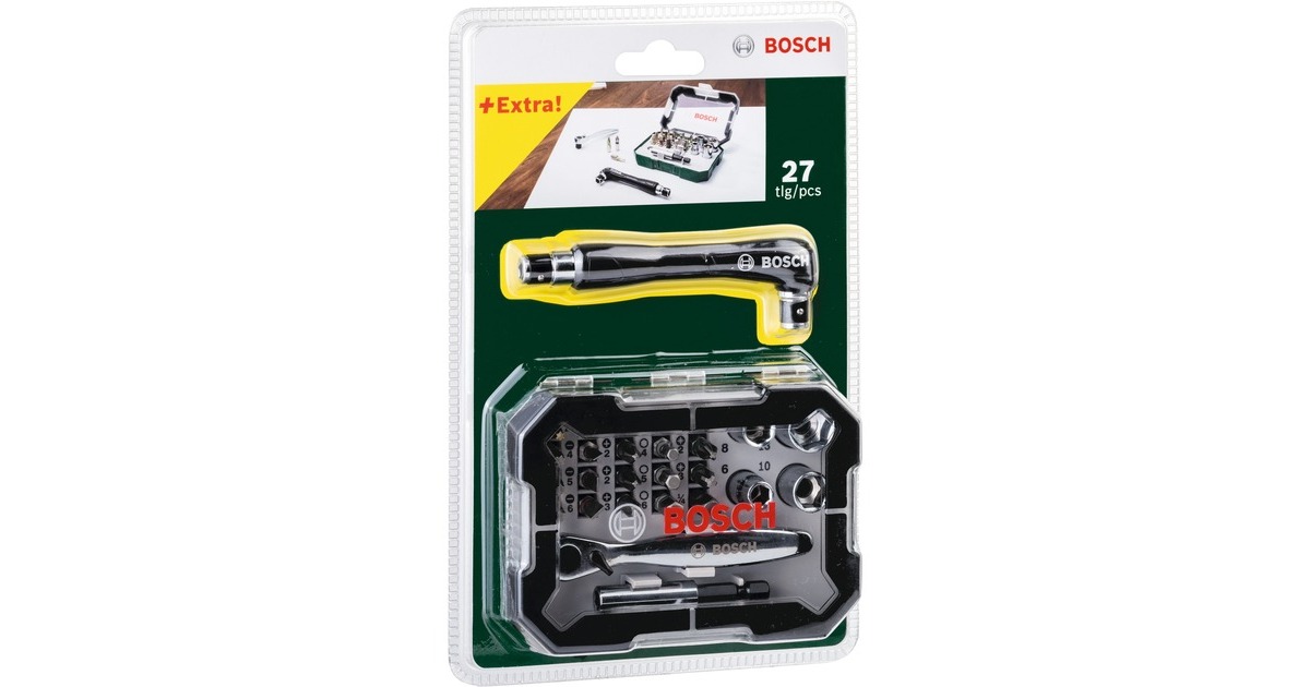 Bosch Schrauberbit- und Ratschen-Set, 27-teilig , Knarre(grün)