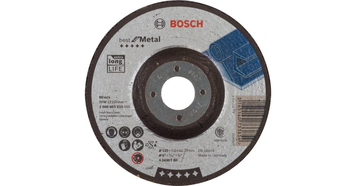 Bosch Schruppscheibe Best for Metal, Ø 125mm, Schleifscheibe(Bohrung 22,23mm, A 2430 T BF, gekröpft)
