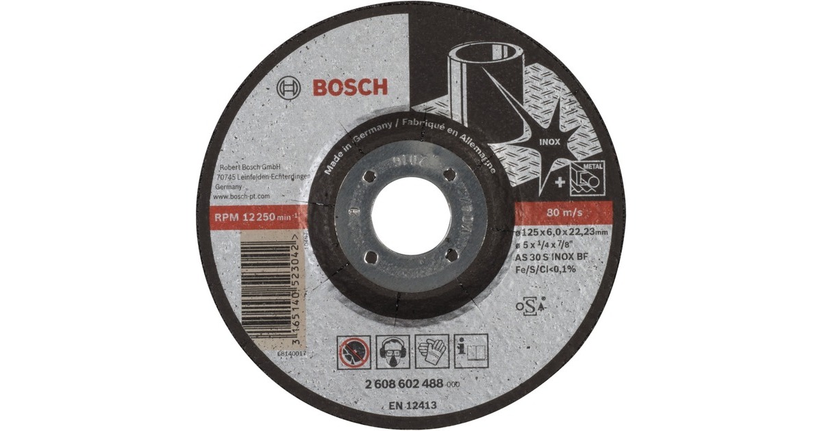 Bosch Schruppscheibe Expert for Inox, Ø 125mm, Schleifscheibe(Bohrung 22,23mm, AS 30 S INOX BF, gekröpft)