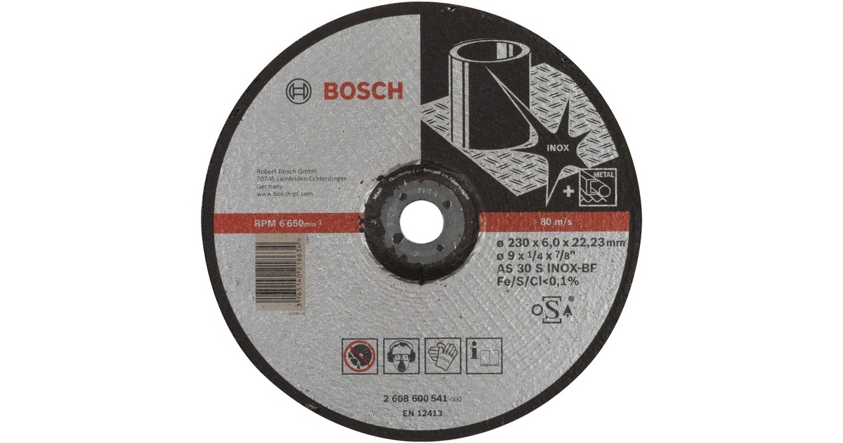 Bosch Schruppscheibe Expert for Inox, Ø 230mm, Schleifscheibe(Bohrung 22,23mm, AS 30 S INOX BF, gekröpft)