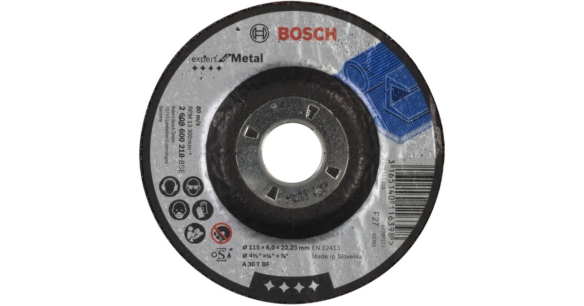 Bosch Schruppscheibe Expert for Metal, Ø 115mm, Schleifscheibe(Bohrung 22,23mm, A 30 T BF, gekröpft)
