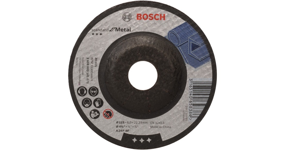 Bosch Schruppscheibe Standard for Metal, Ø 115mm, Schleifscheibe(Bohrung 22,23mm,A 24 P BF, gekröpft)