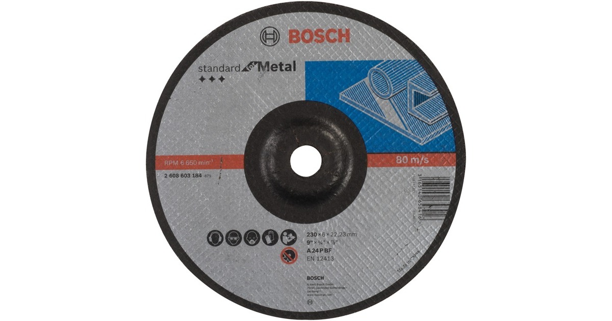 Bosch Schruppscheibe Standard for Metal, Ø 230mm, Schleifscheibe(Bohrung 22,23mm,A 24 P BF, gekröpft)