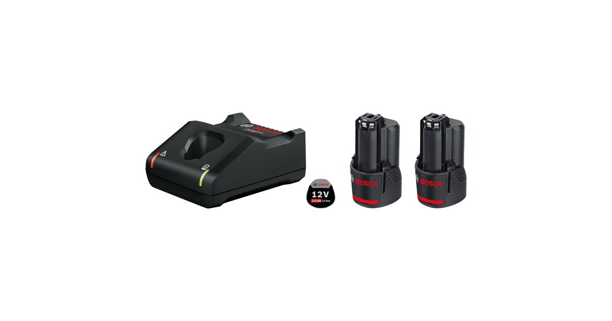 Bosch Starter-Set 12V (2x GBA 12V 2.0Ah + GAL 12V-40 Professional)(schwarz, 2x Akku + Ladegerät)
