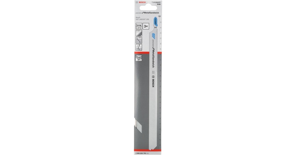 Bosch Stichsägeblatt T 1018 AFP Precision for Metal Sandwich, 250mm(3 Stück)