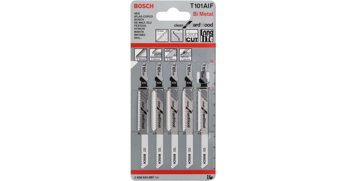Bosch Stichsägeblatt T 101 AIF Clean for Hard Wood, 100mm(5 Stück)